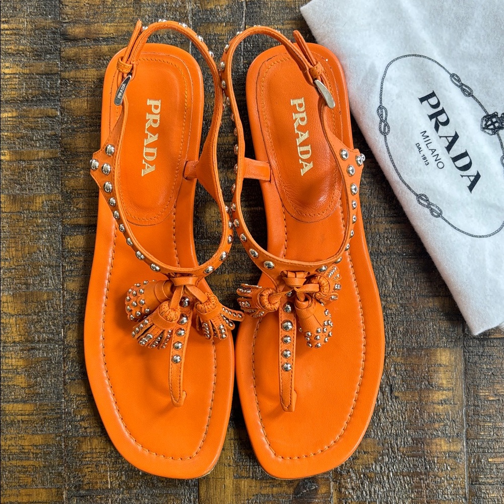 Prada Studded Orange Sandals